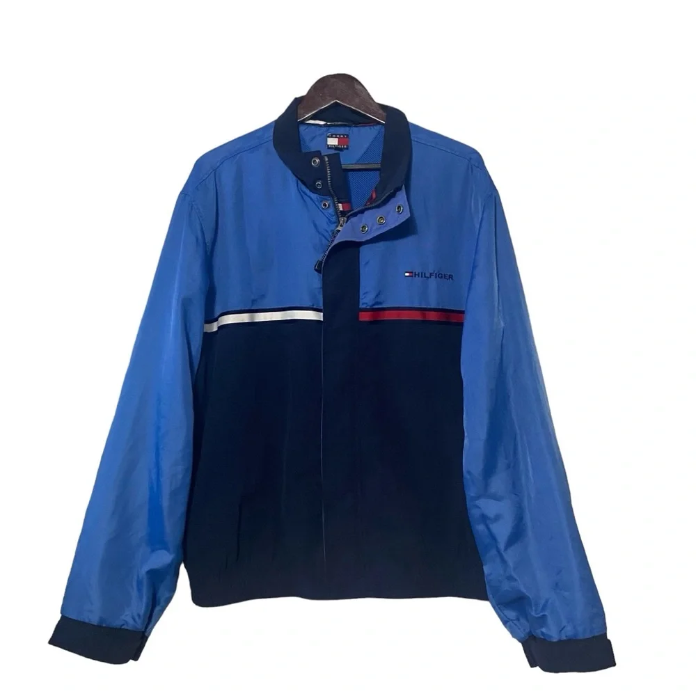 Vintage Tommy Hilfiger Color Block Windbreaker Blue Red & White Y2K Jacket